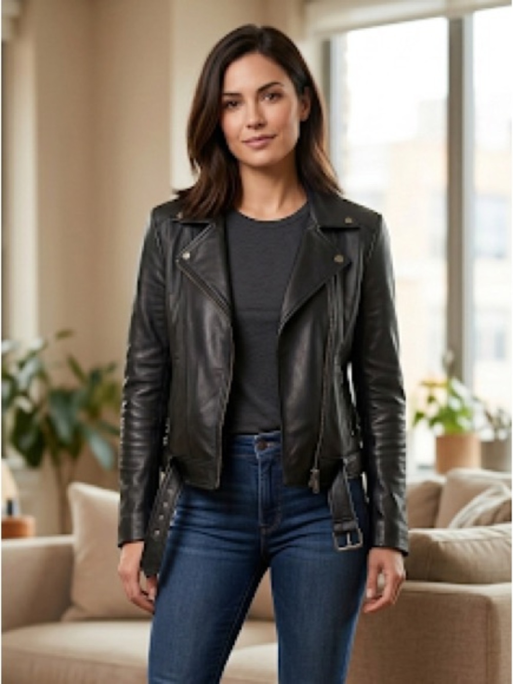 Elodie Black Faux Leather Moto Biker Jacket Women’s  Zip Front Sz Medium